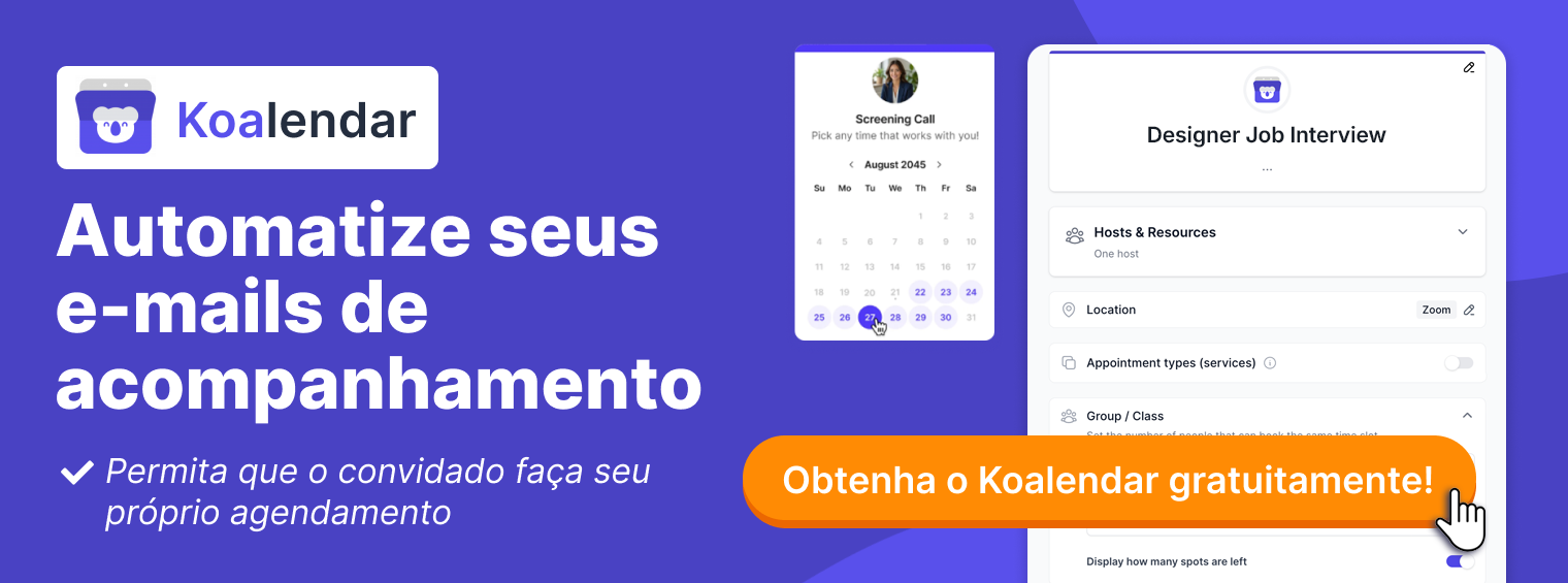 como enviar um convite de calendário do Zoom e acompanhamentos usando uma ferramenta de agendamento como o Koalendar